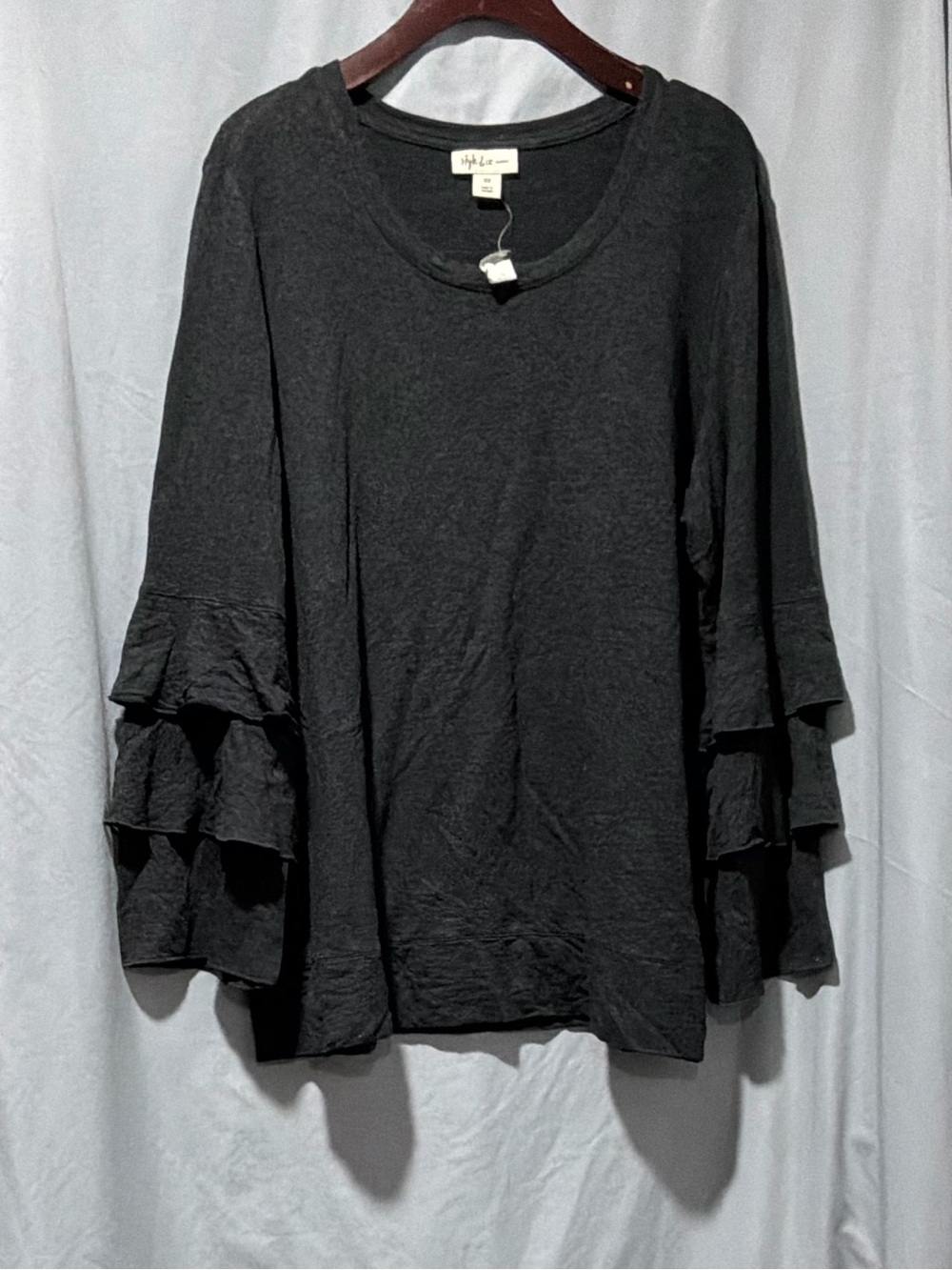 Style & Co. Black Ruffled-Sleeve Tunic Top